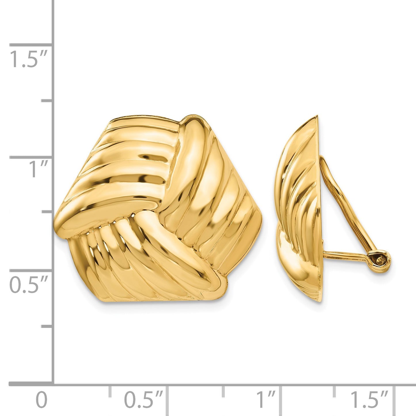14k 21mm Ribbed Design Omega Back Non-pierced Earrings