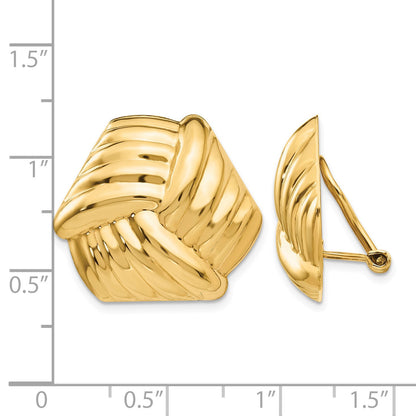 14k 21mm Ribbed Design Omega Back Non-pierced Earrings