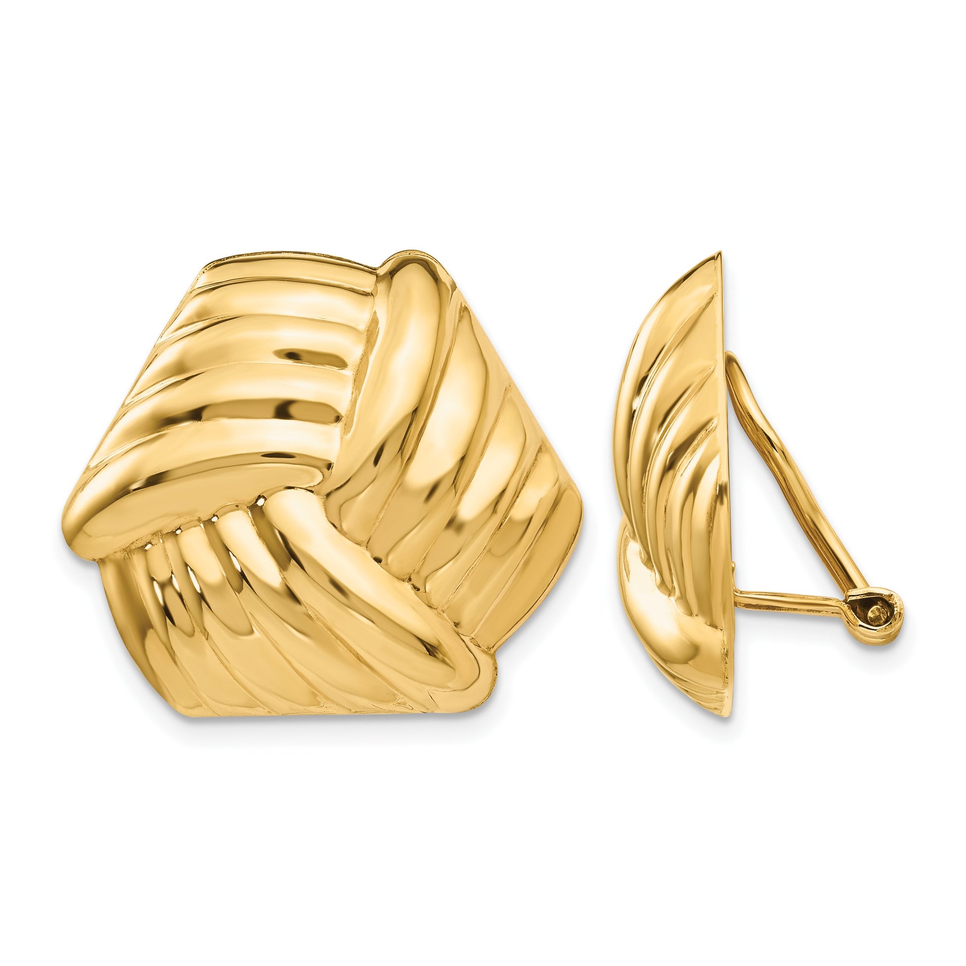 14k 21mm Ribbed Design Omega Back Non-pierced Earrings