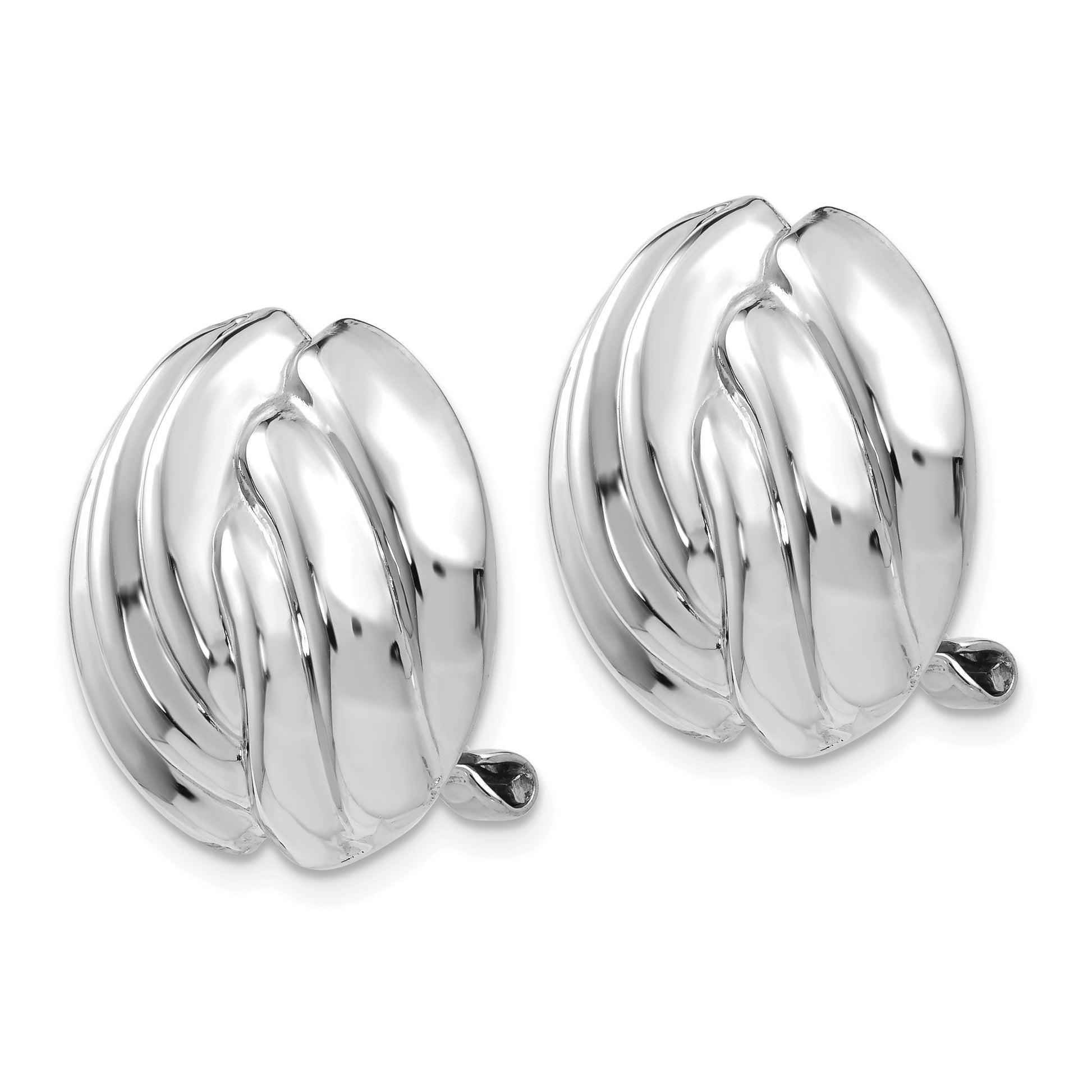 14k White Gold 19mm Polished Swirl Omega Back Non-pierced Earrings