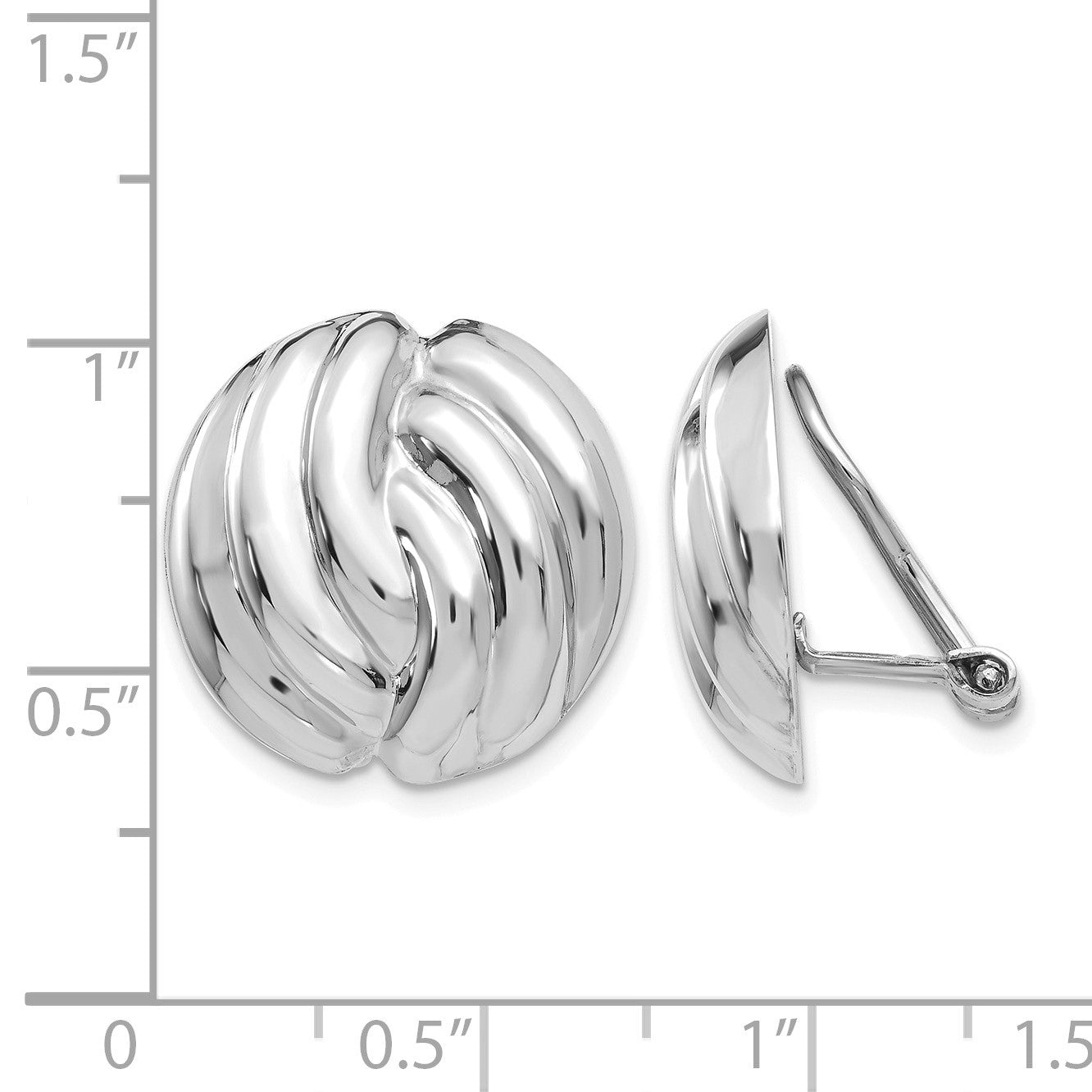 14k White Gold 19mm Polished Swirl Omega Back Non-pierced Earrings