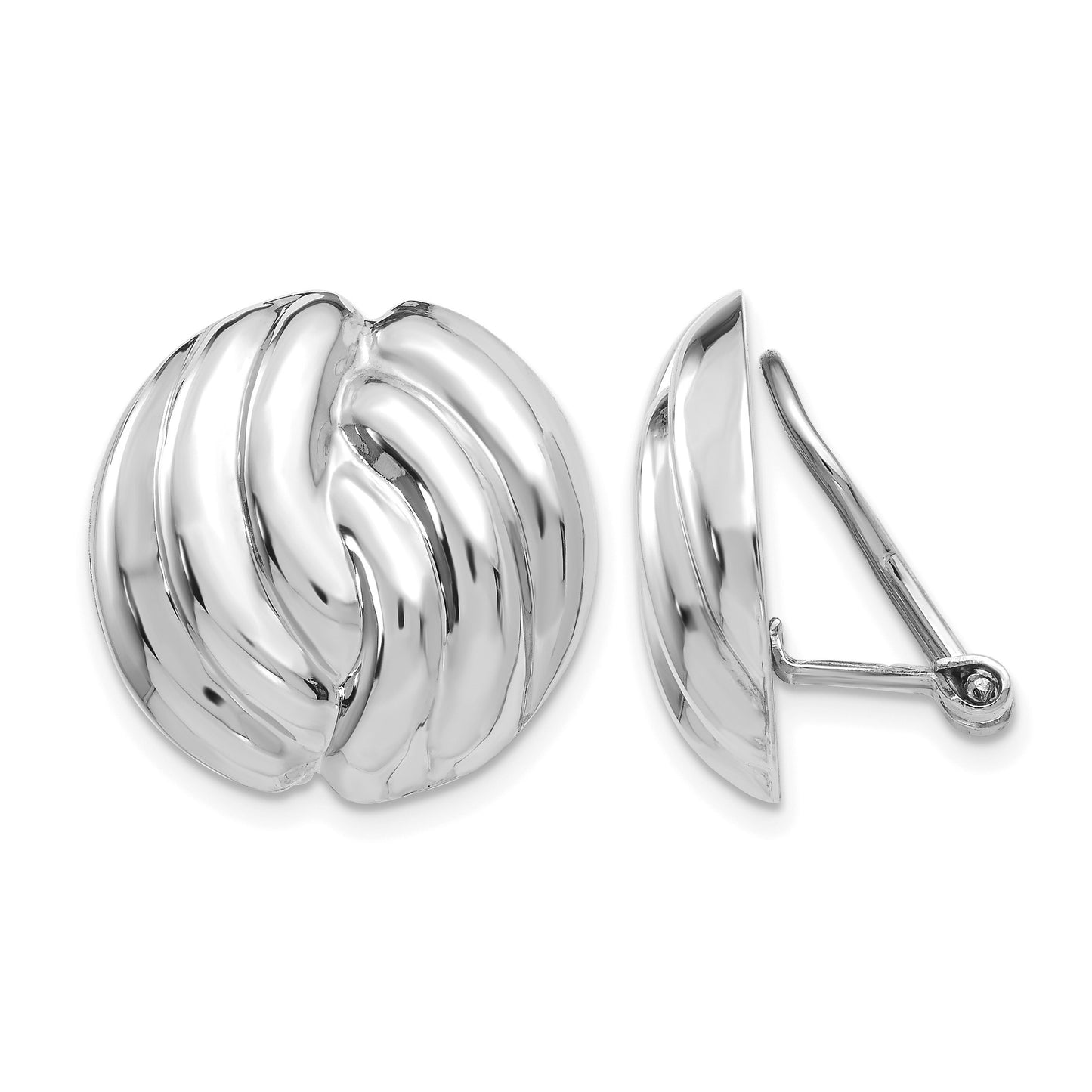 14k White Gold 19mm Polished Swirl Omega Back Non-pierced Earrings
