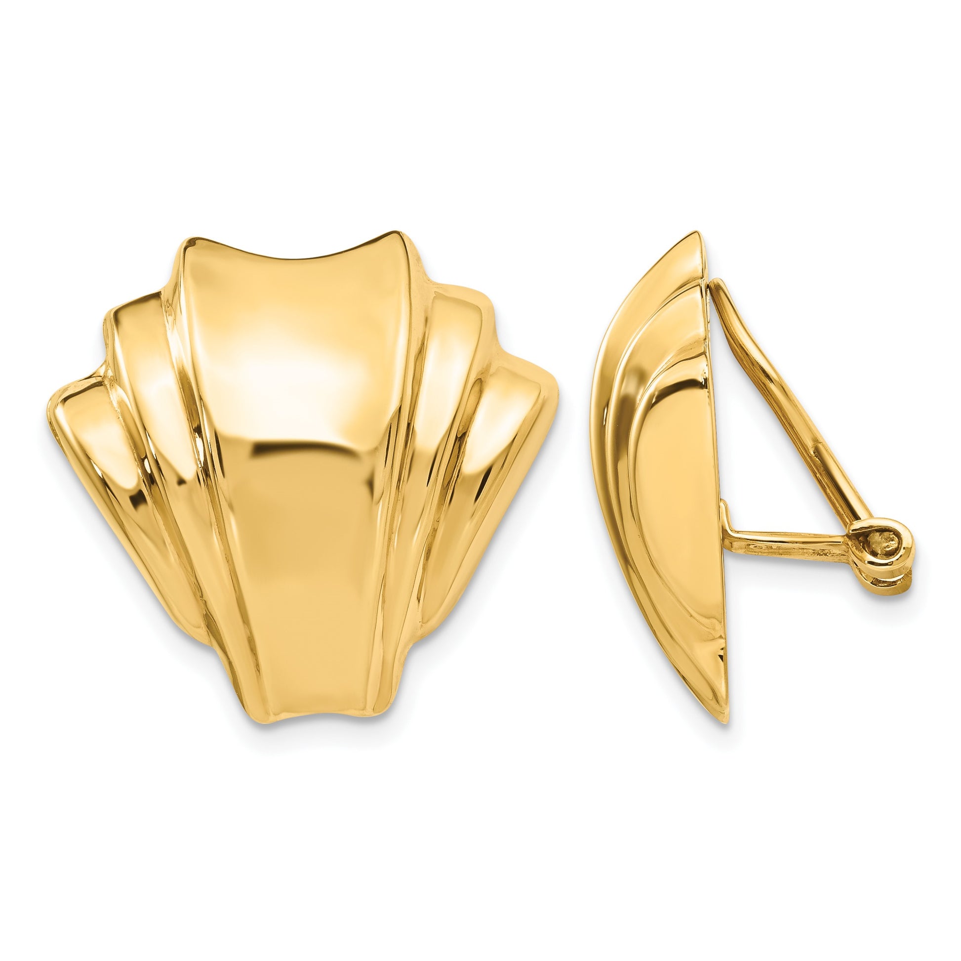 14k Polished Fan Omega Back Non-pierced Earrings