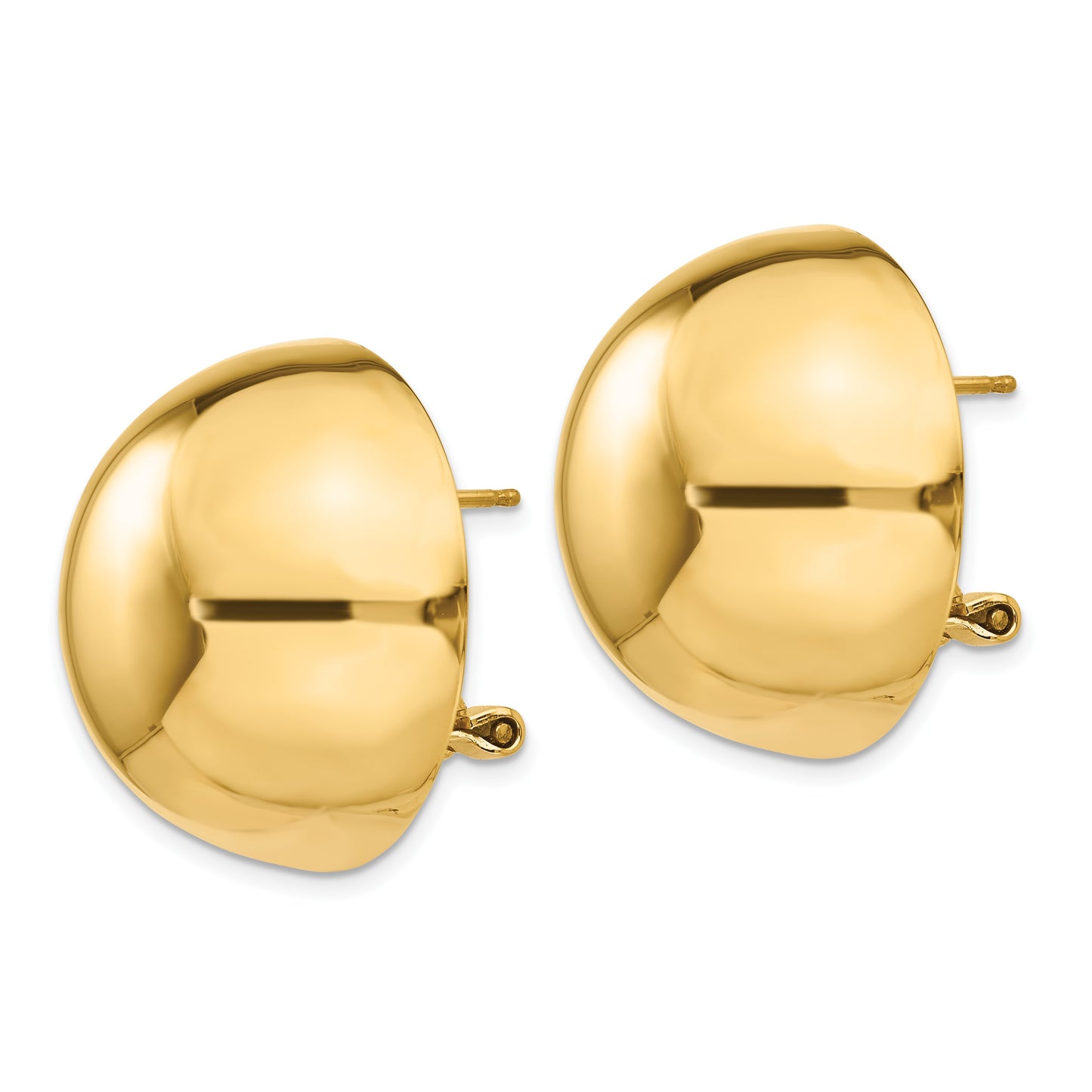 14k 24mm Polished Half Ball Omega Back Post Earrings