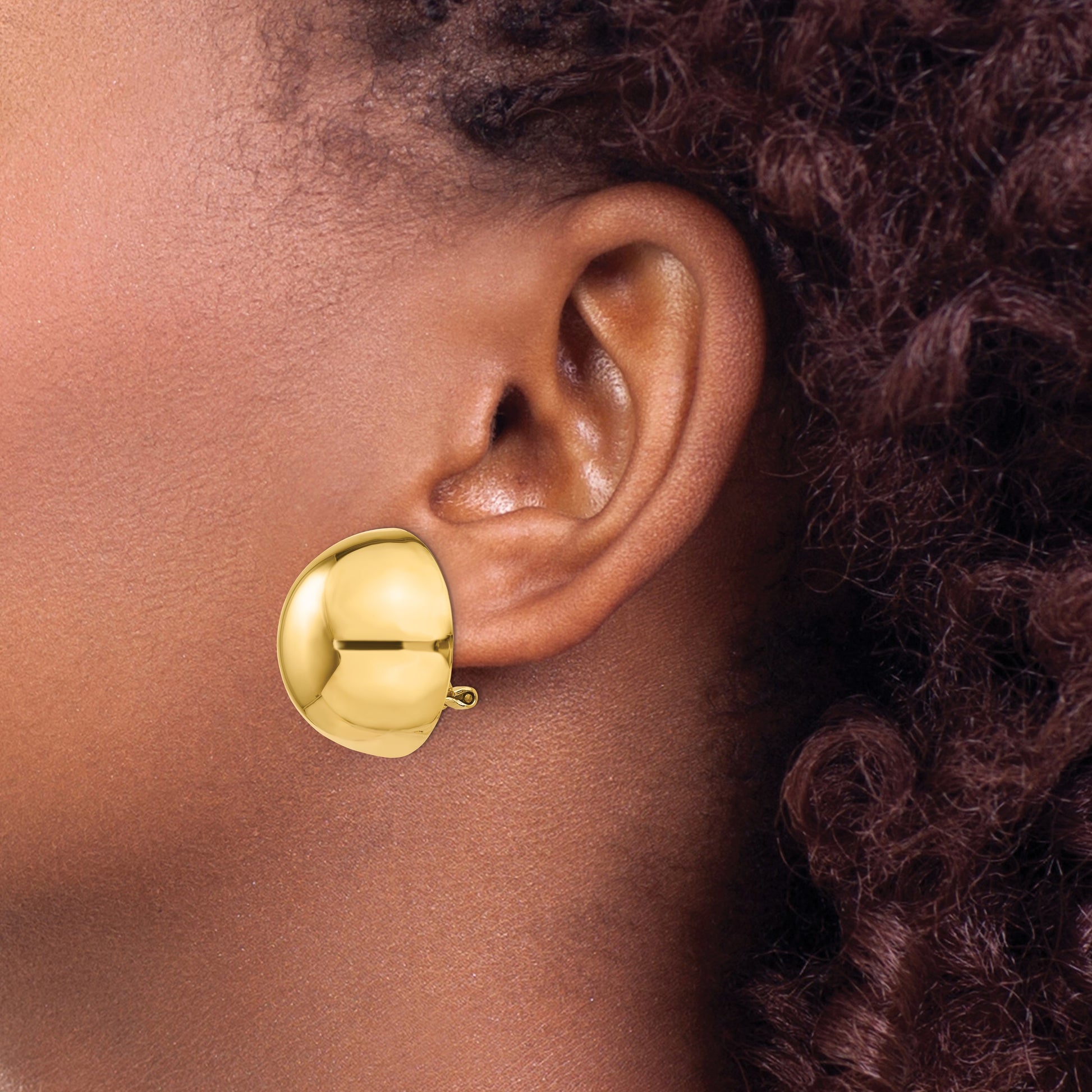 14k 24mm Polished Half Ball Omega Back Post Earrings