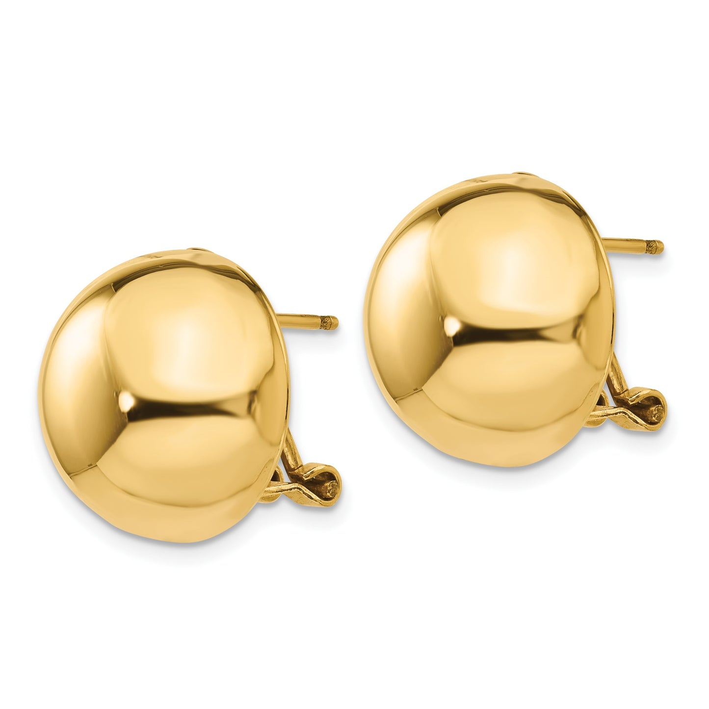 14k 16mm Polished Half Ball Omega Back Post Earrings
