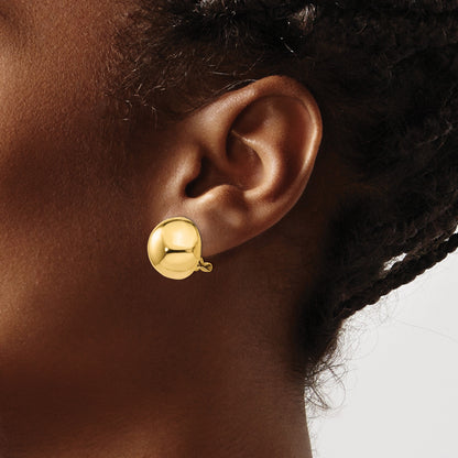 14k 16mm Polished Half Ball Omega Back Post Earrings