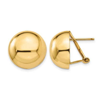 14k 16mm Polished Half Ball Omega Back Post Earrings
