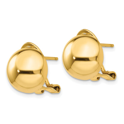 14k 12mm Polished Half Ball Omega Back Post Earrings