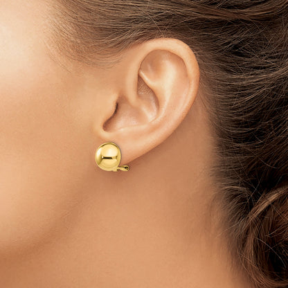 14k 12mm Polished Half Ball Omega Back Post Earrings