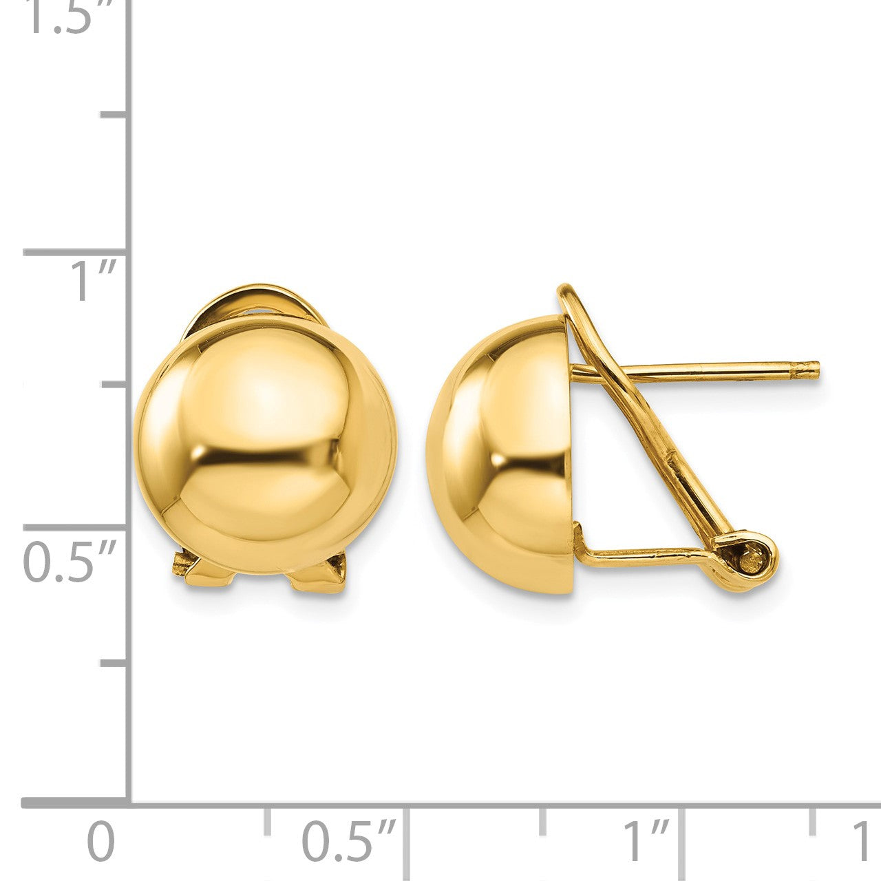 14k 12mm Polished Half Ball Omega Back Post Earrings