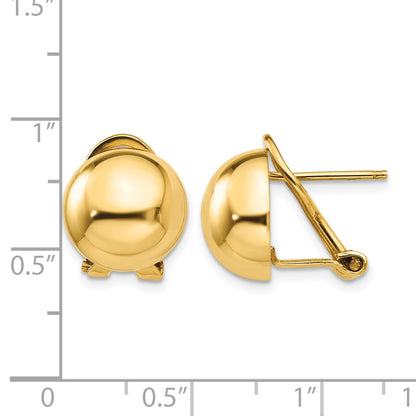 14k 12mm Polished Half Ball Omega Back Post Earrings