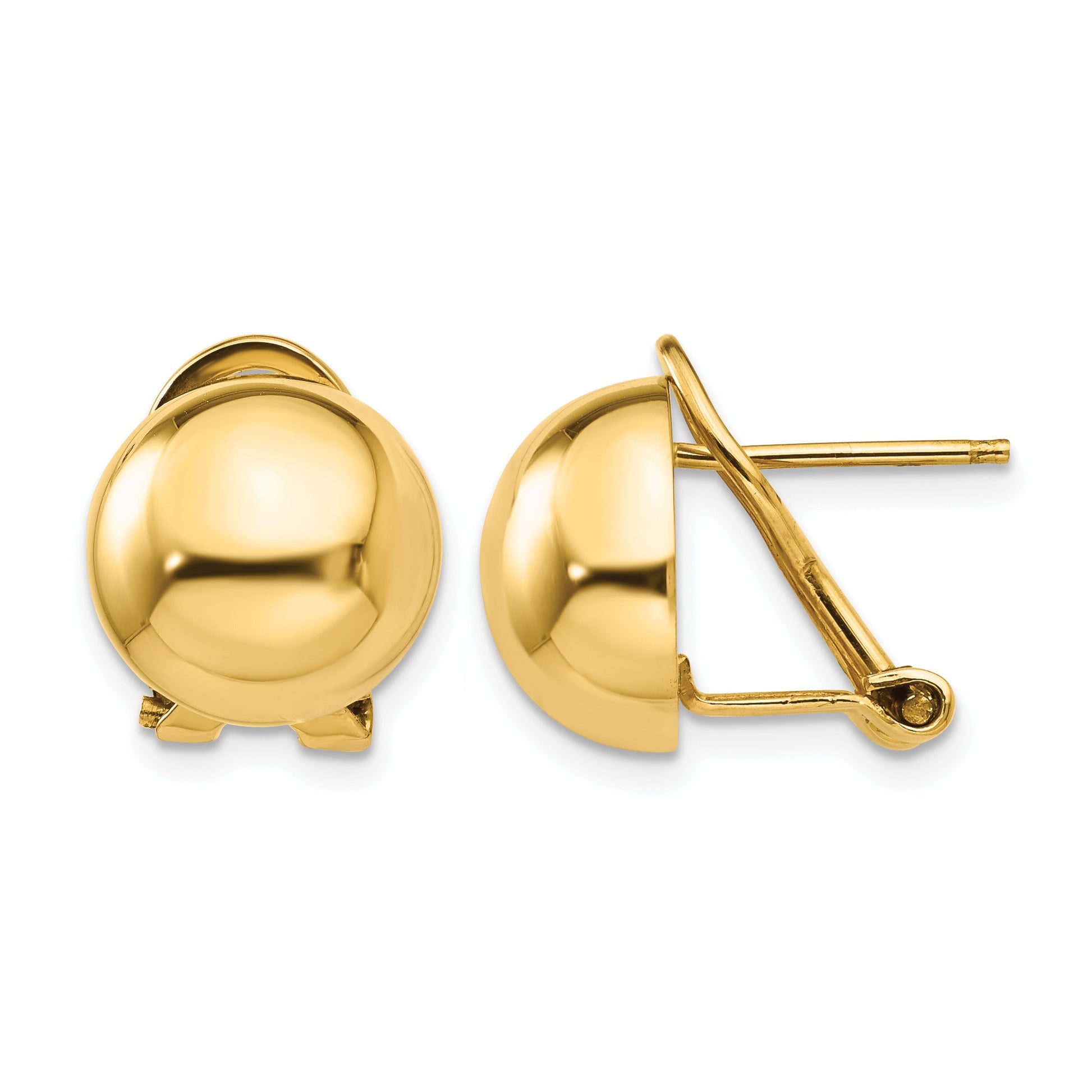 14k 12mm Polished Half Ball Omega Back Post Earrings
