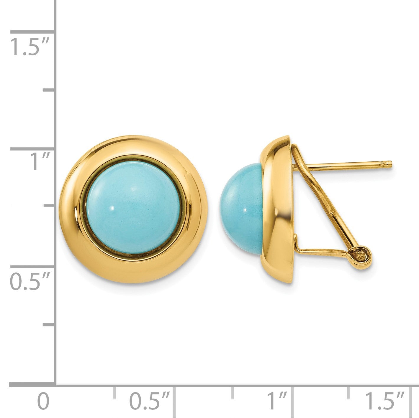 14k Reconstituted Turquoise Cabochon 16mm Omega Back Earrings