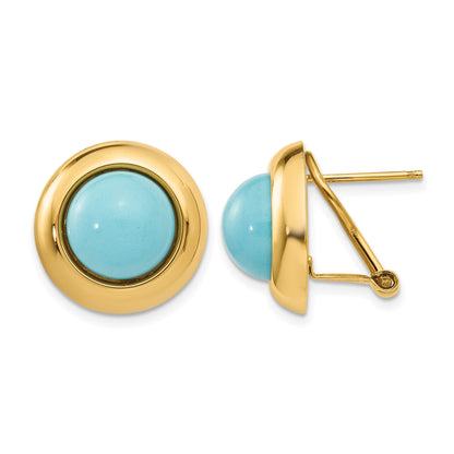 14k Reconstituted Turquoise Cabochon 16mm Omega Back Earrings