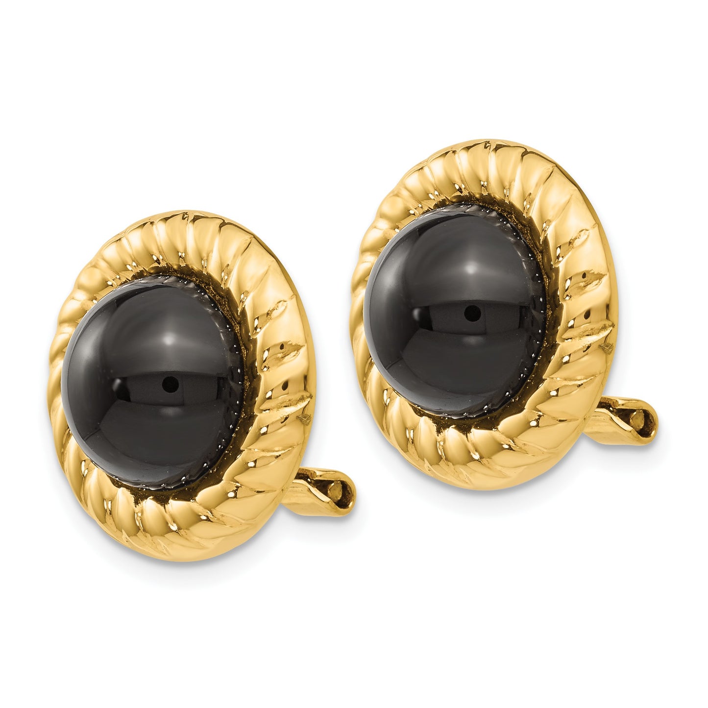 14k Omega Clip Black Onyx Cabochon 16mm Non-Pierced Earrings