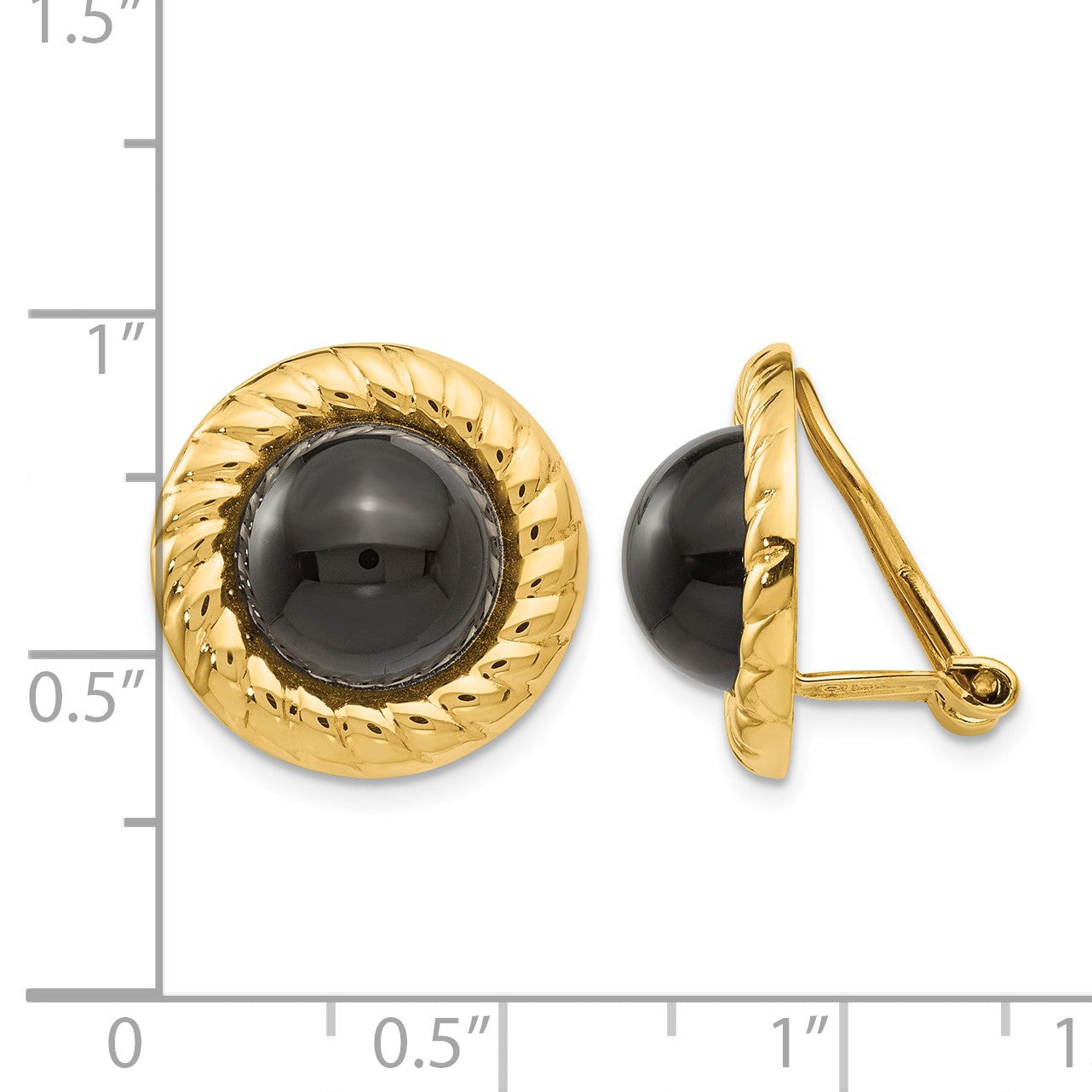 14k Omega Clip Black Onyx Cabochon 16mm Non-Pierced Earrings