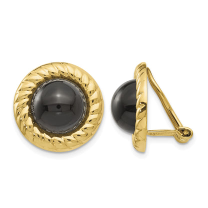 14k Omega Clip Black Onyx Cabochon 16mm Non-Pierced Earrings