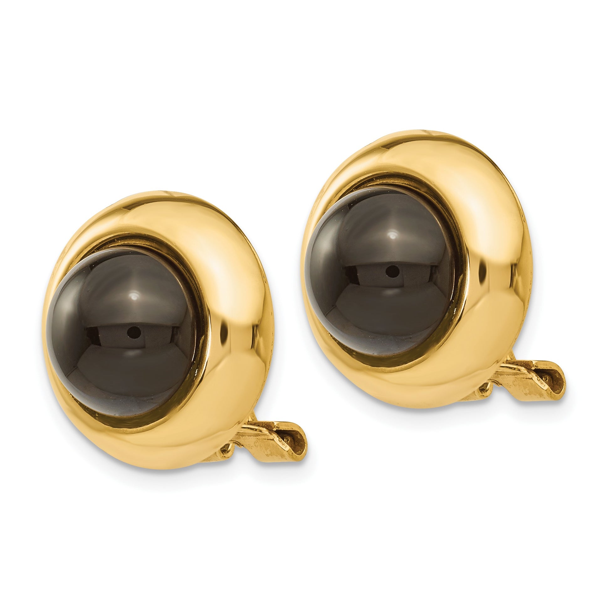 14k Omega Clip Black Onyx Cabochon 16mm Non-pierced Earrings