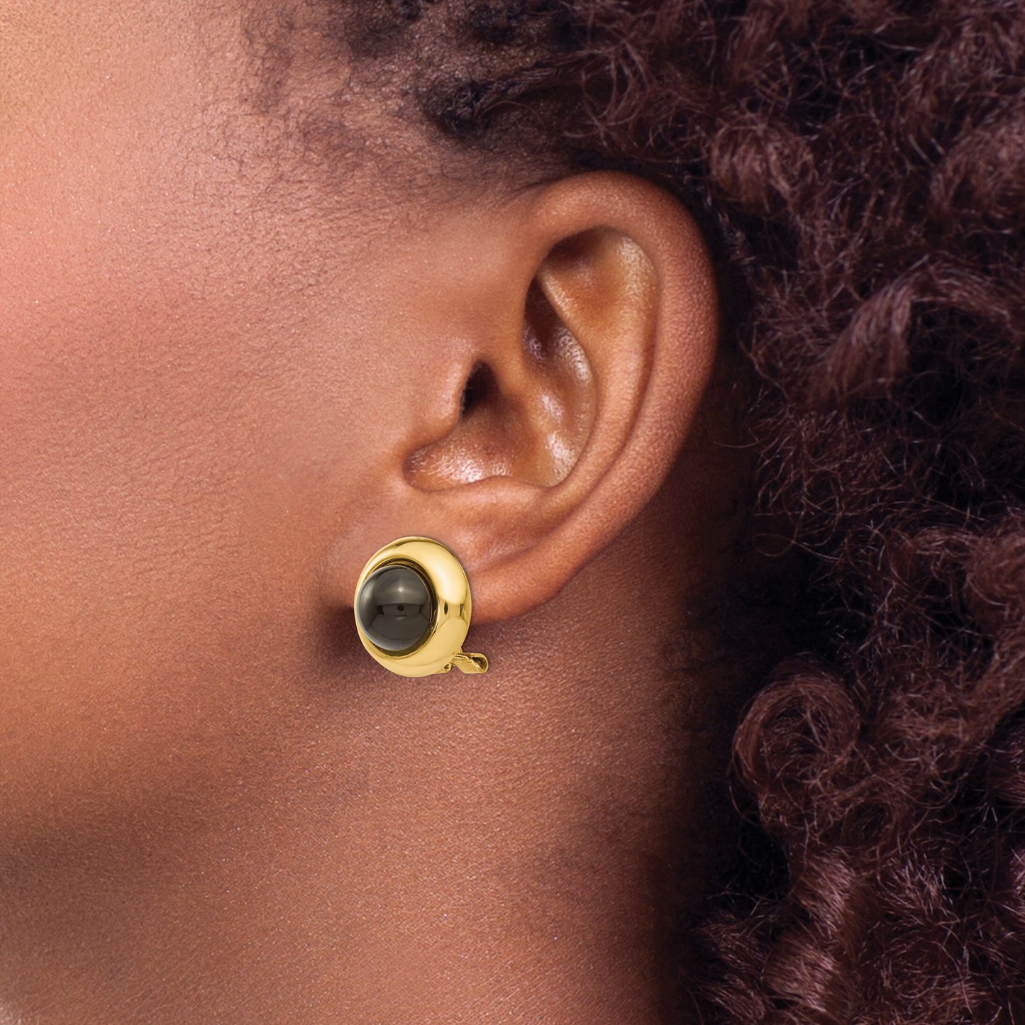 14k Omega Clip Black Onyx Cabochon 16mm Non-pierced Earrings