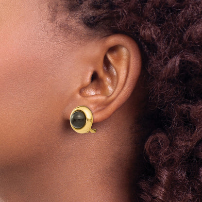 14k Omega Clip Black Onyx Cabochon 16mm Non-pierced Earrings
