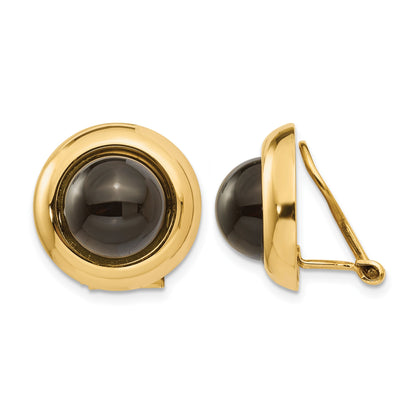 14k Omega Clip Black Onyx Cabochon 16mm Non-pierced Earrings