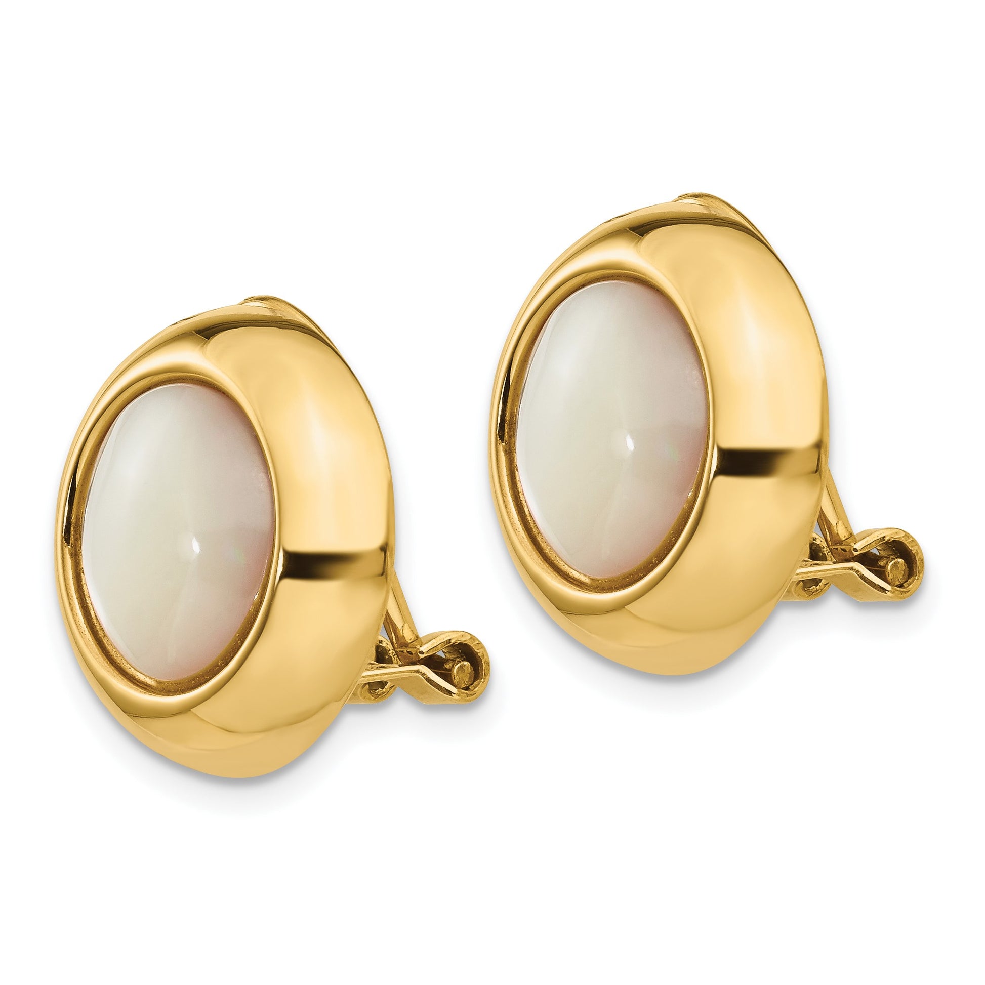 14k Omega Clip Mother of Pearl Cabochon 16mm Non-pierced Earrings