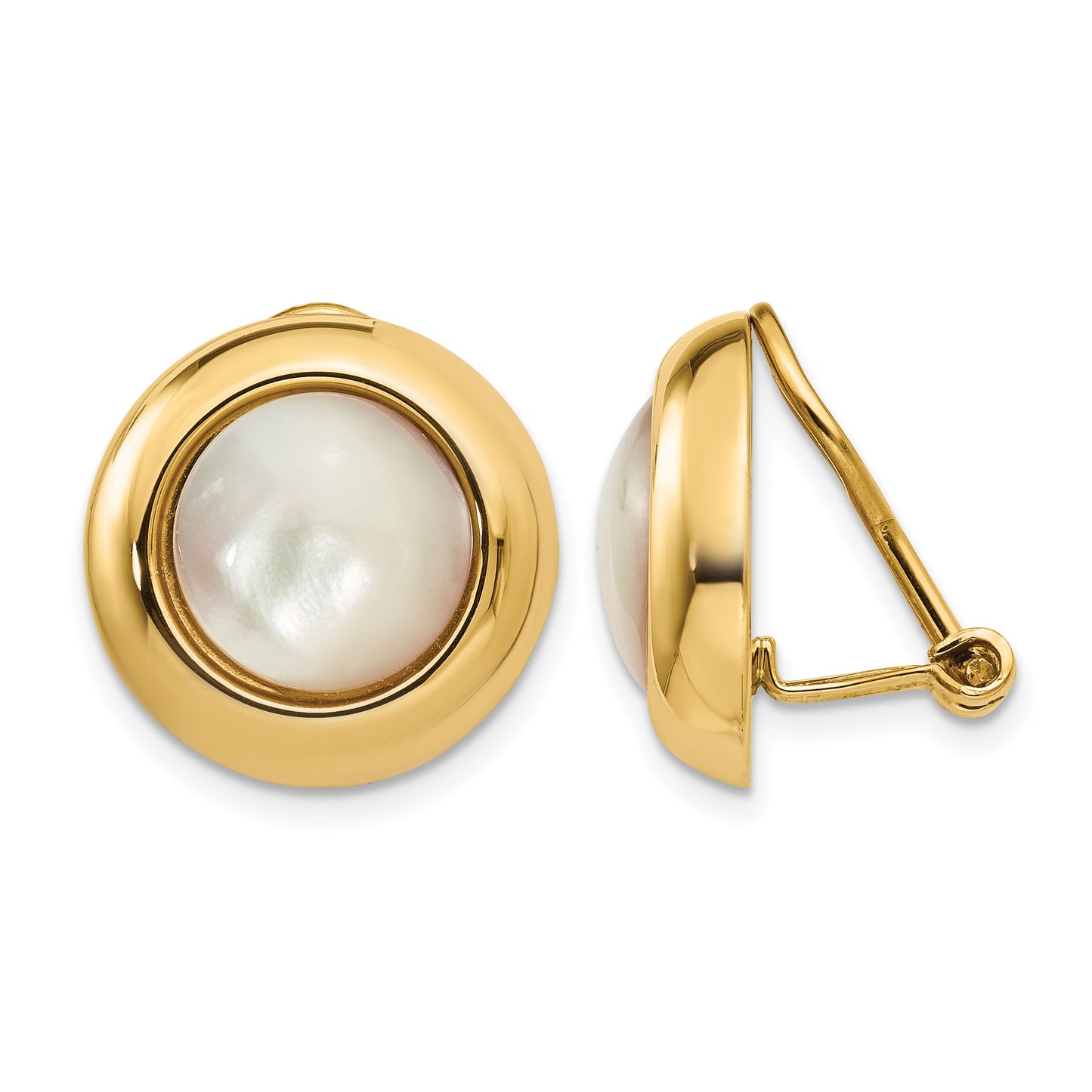 14k Omega Clip Mother of Pearl Cabochon 16mm Non-pierced Earrings