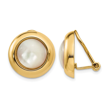 14k Omega Clip Mother of Pearl Cabochon 16mm Non-pierced Earrings