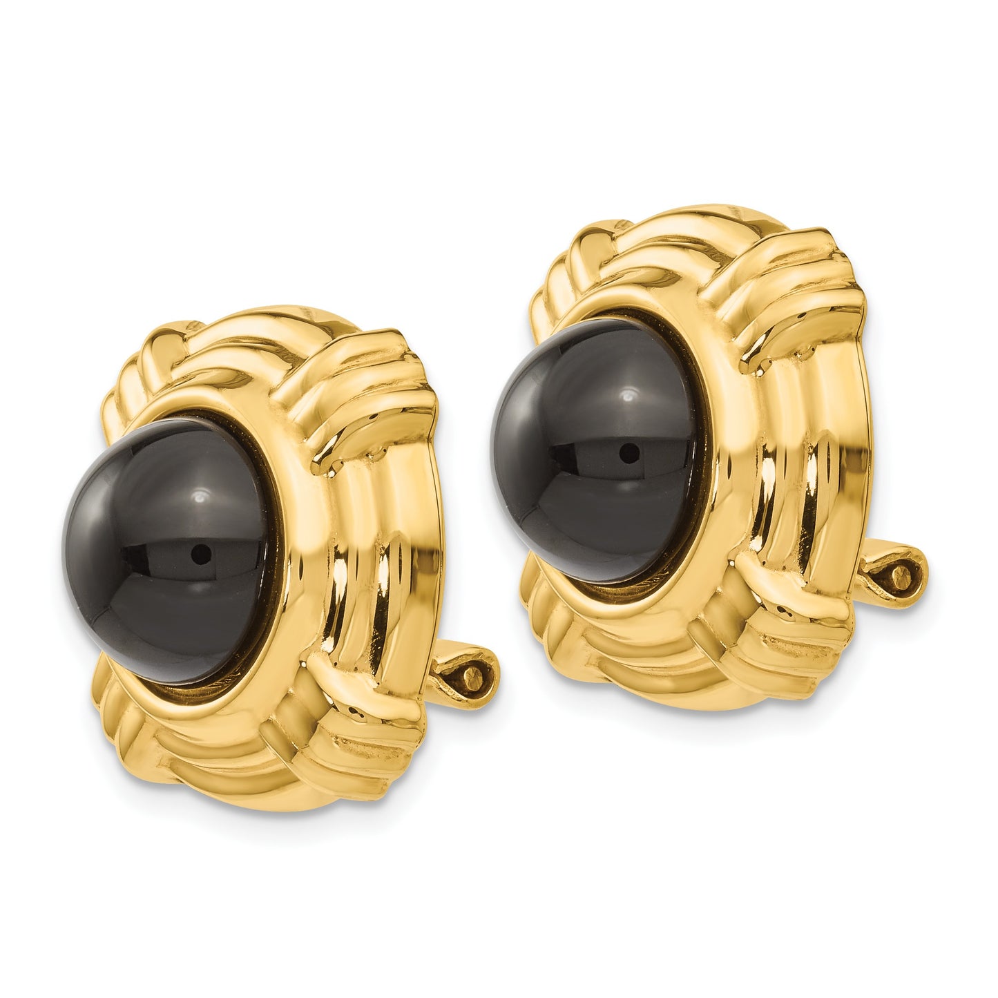 14k Omega Clip Black Onyx Cabochon 18mm Non-pierced Earrings