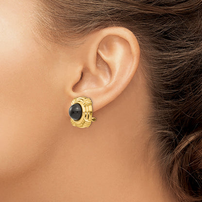 14k Omega Clip Black Onyx Cabochon 18mm Non-pierced Earrings