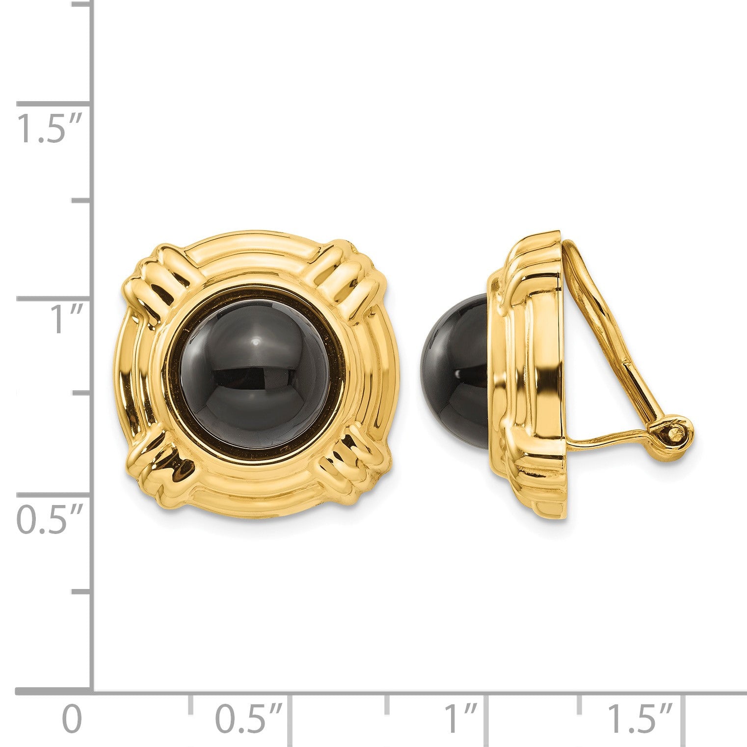 14k Omega Clip Black Onyx Cabochon 18mm Non-pierced Earrings