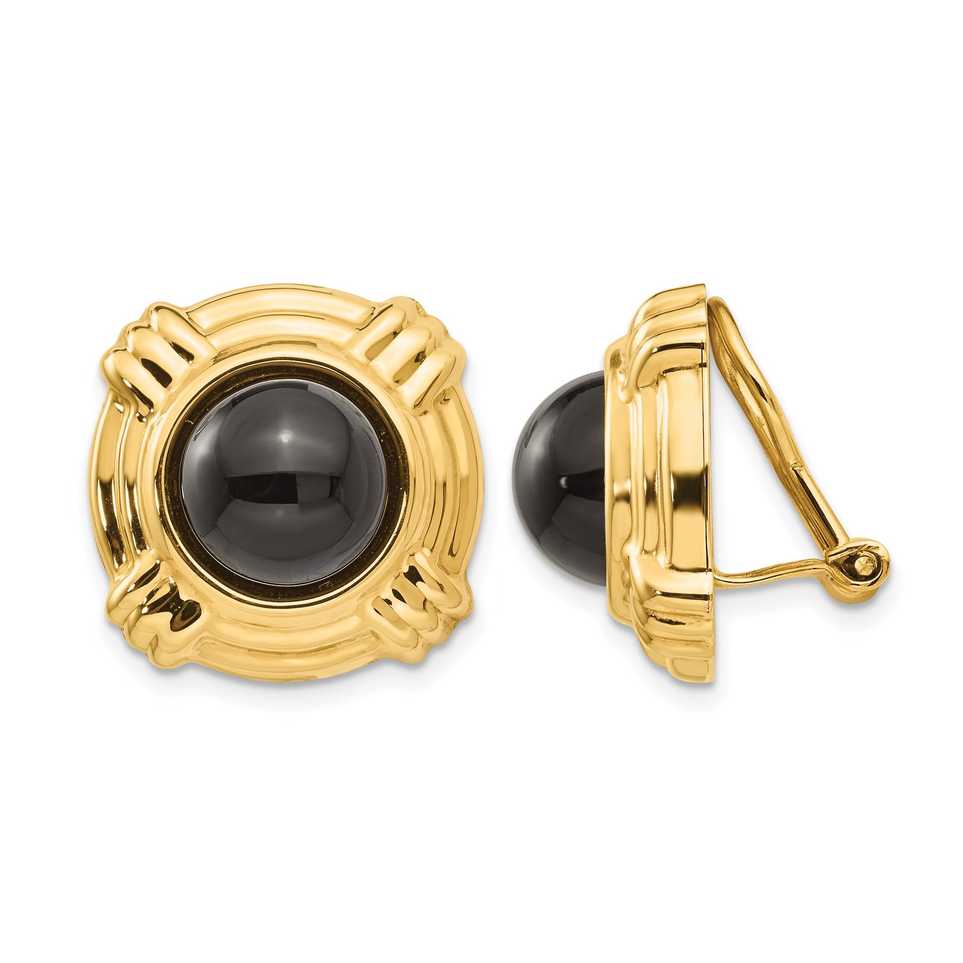14k Omega Clip Black Onyx Cabochon 18mm Non-pierced Earrings