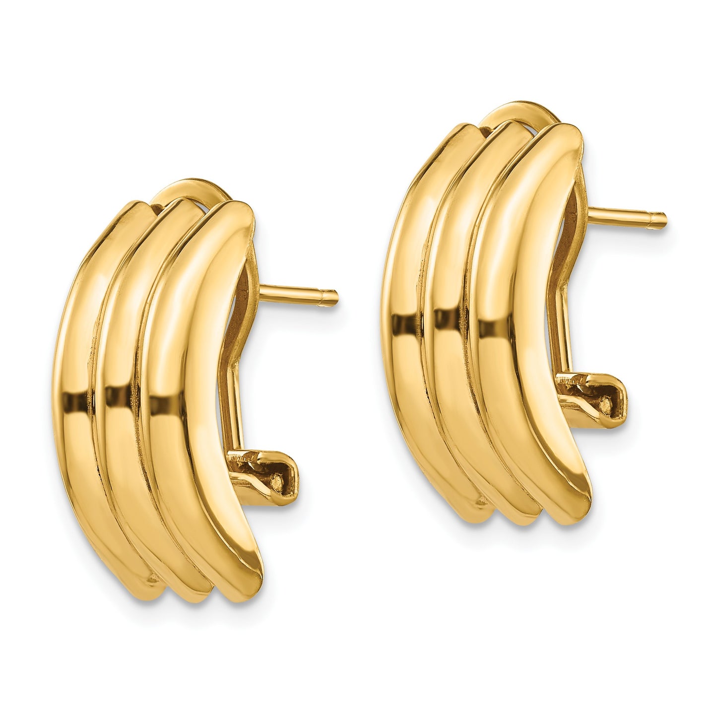 14k 8.5x20mm Polished Ribbed Omega Back Post Earrings