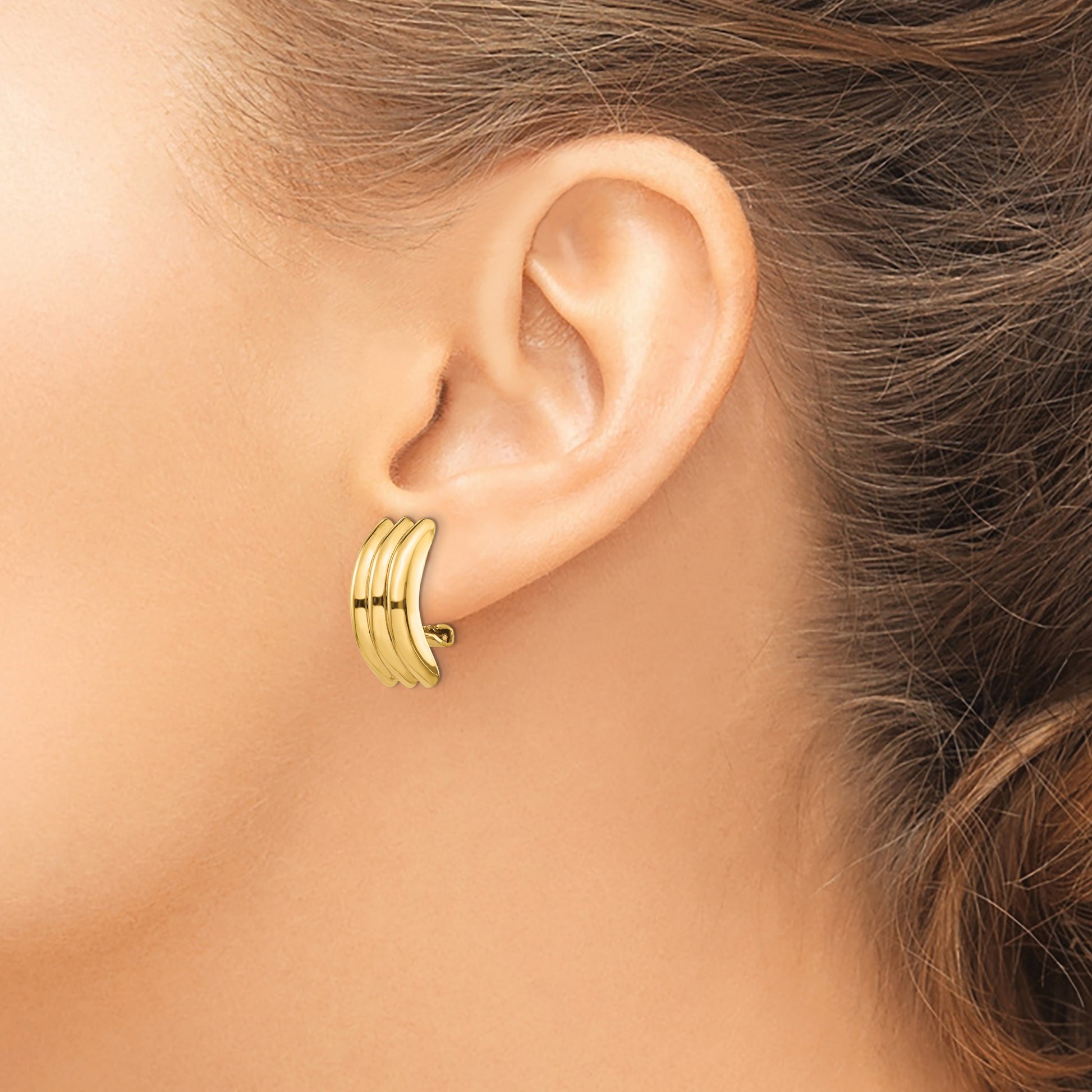 14k 8.5x20mm Polished Ribbed Omega Back Post Earrings