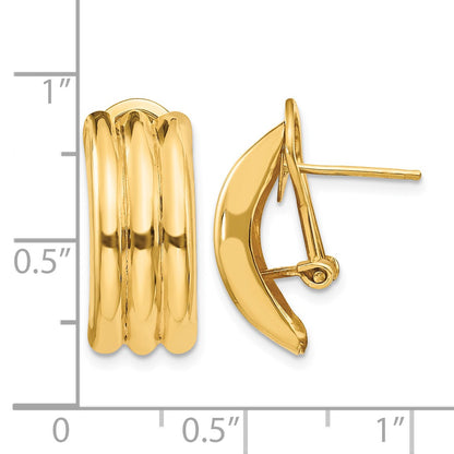 14k 8.5x20mm Polished Ribbed Omega Back Post Earrings