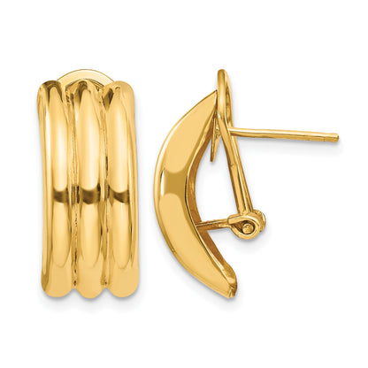14k 8.5x20mm Polished Ribbed Omega Back Post Earrings