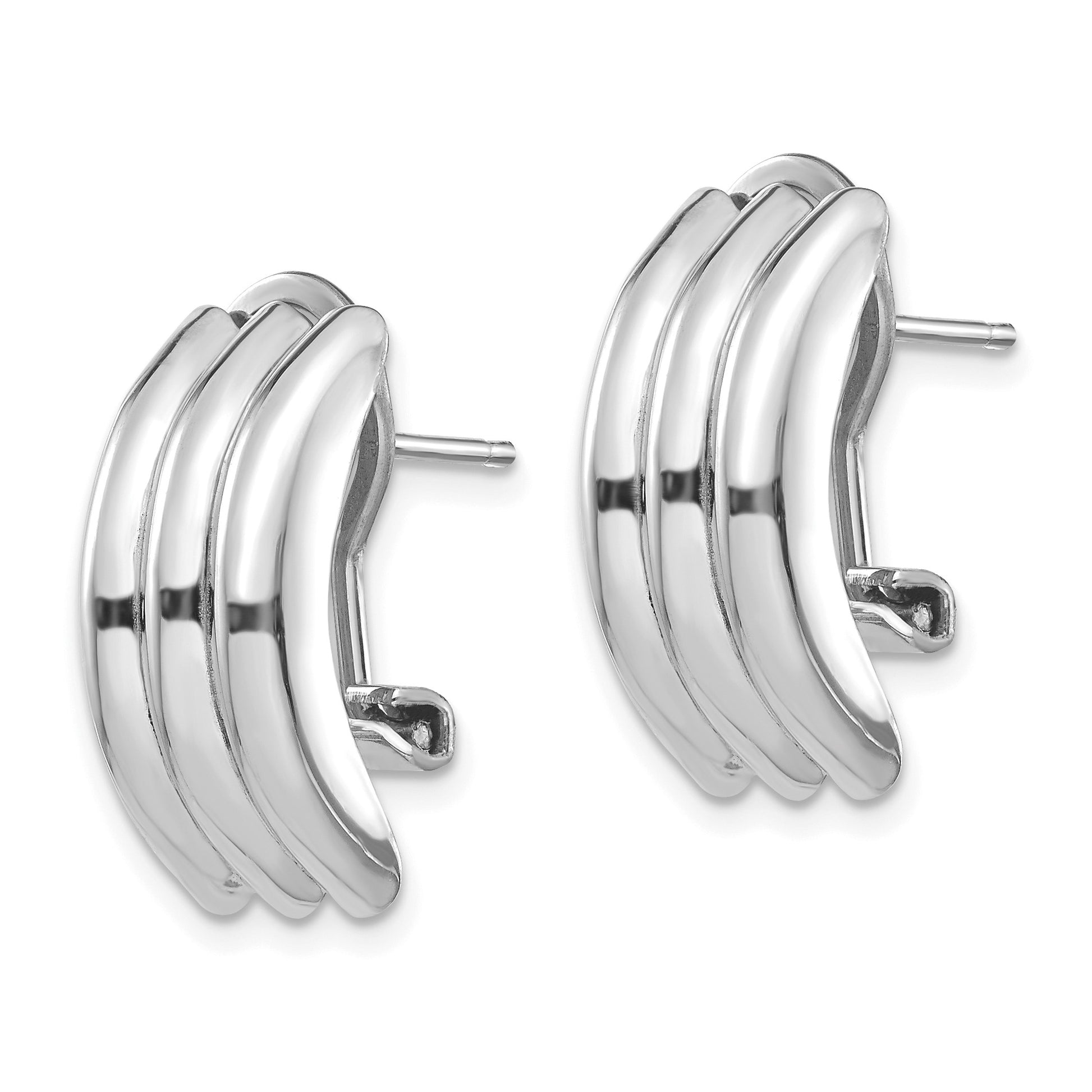14k White Gold 8.5x20mm Polished Ribbed Omega Back Post Earrings