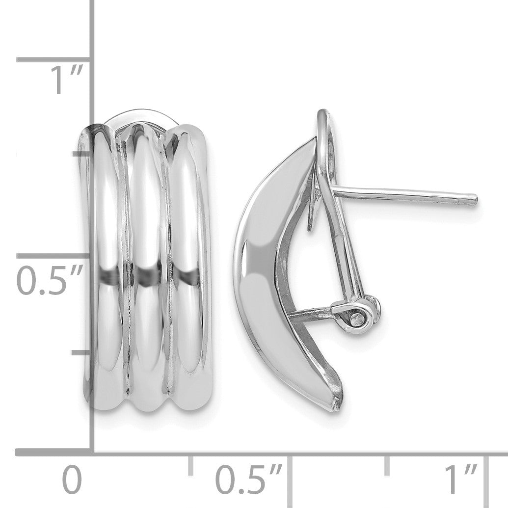 14k White Gold 8.5x20mm Polished Ribbed Omega Back Post Earrings
