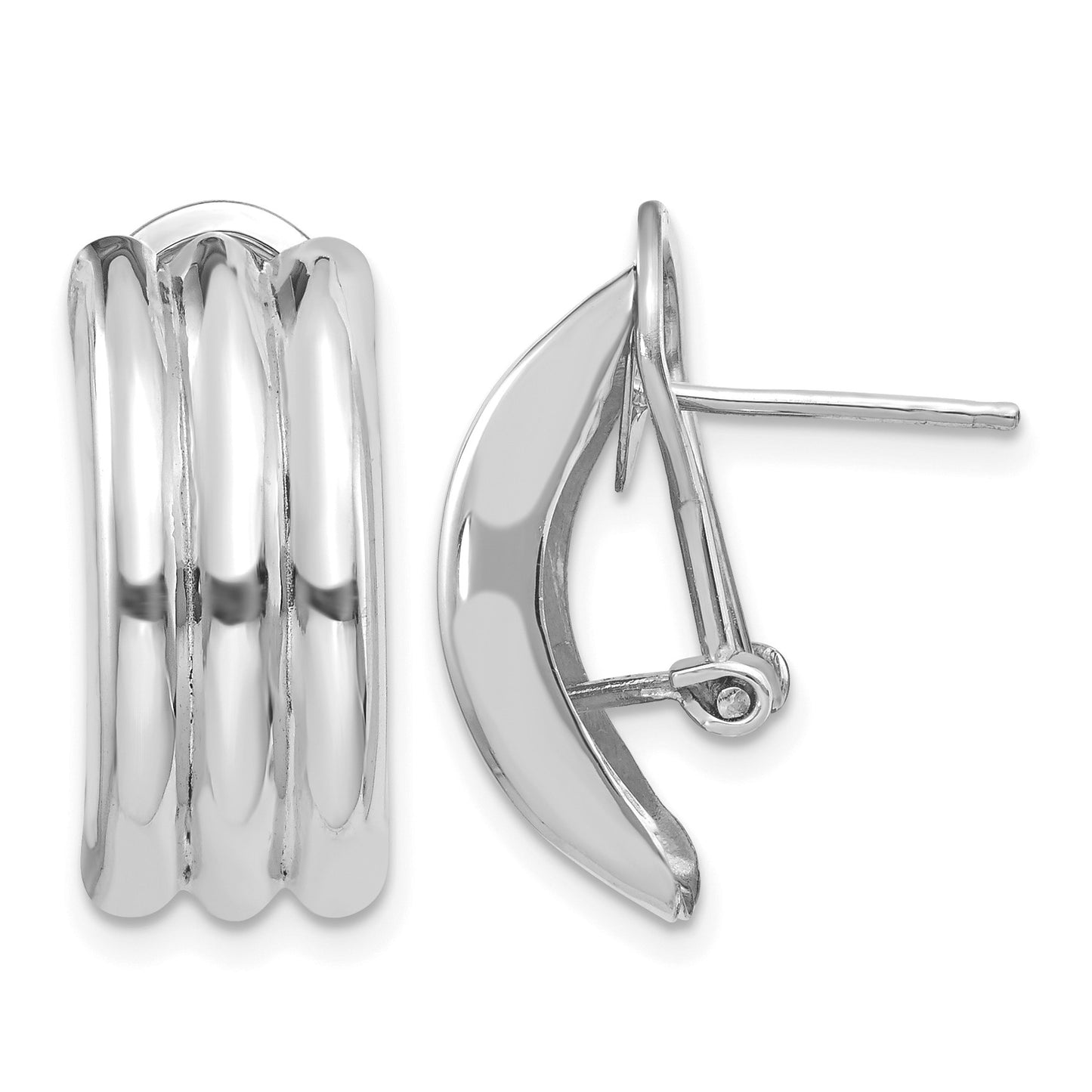 14k White Gold 8.5x20mm Polished Ribbed Omega Back Post Earrings