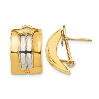 14k and White Rhodium 11.75x20mm Striped Omega Back Post Earrings