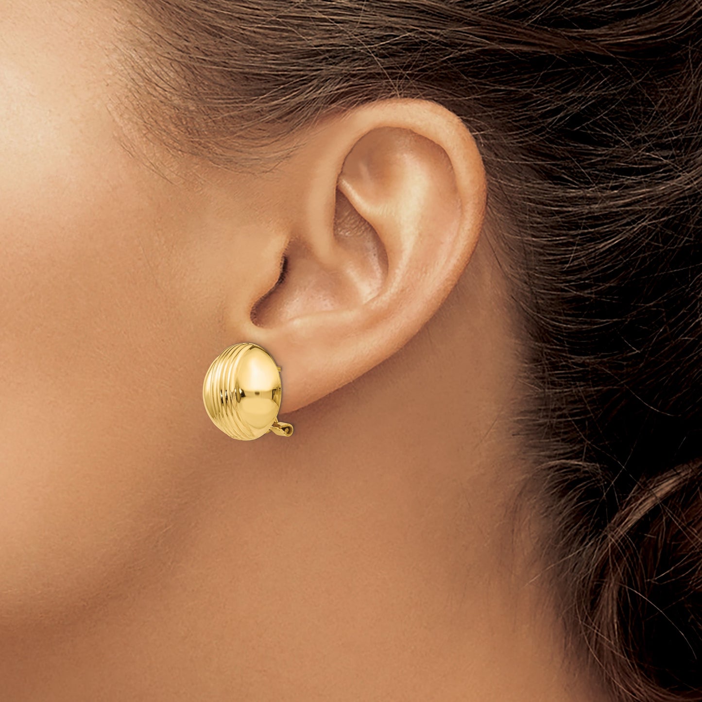 14k 16mm Ribbed Domed Omega Back Post Earrings