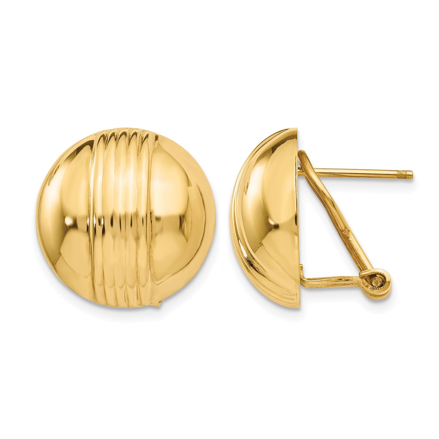 14k 16mm Ribbed Domed Omega Back Post Earrings