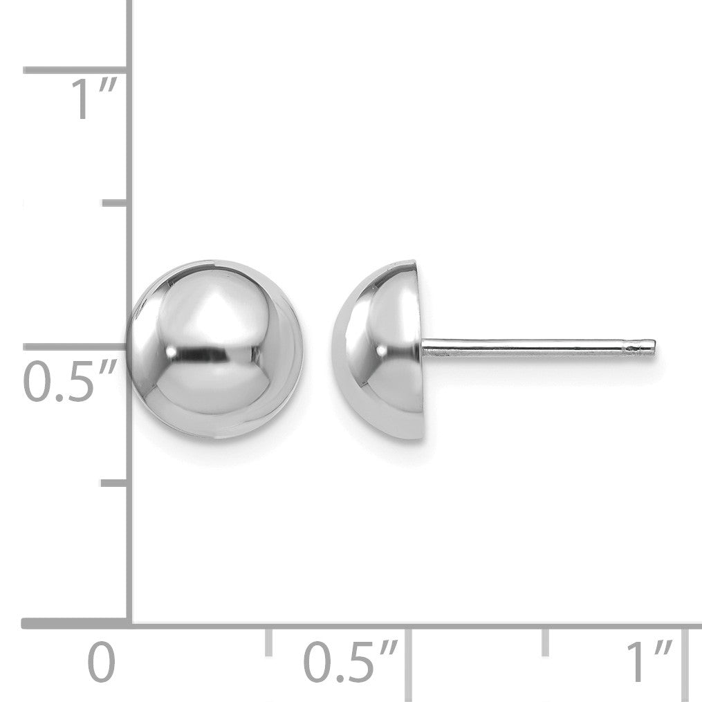 14k White Gold 8mm Polished Half Ball Post Earrings