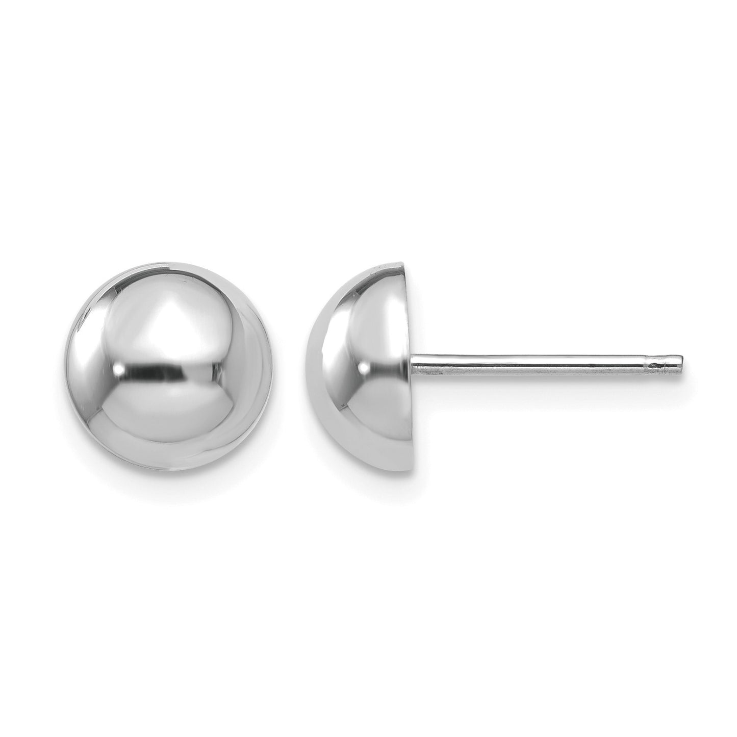 14k White Gold 8mm Polished Half Ball Post Earrings