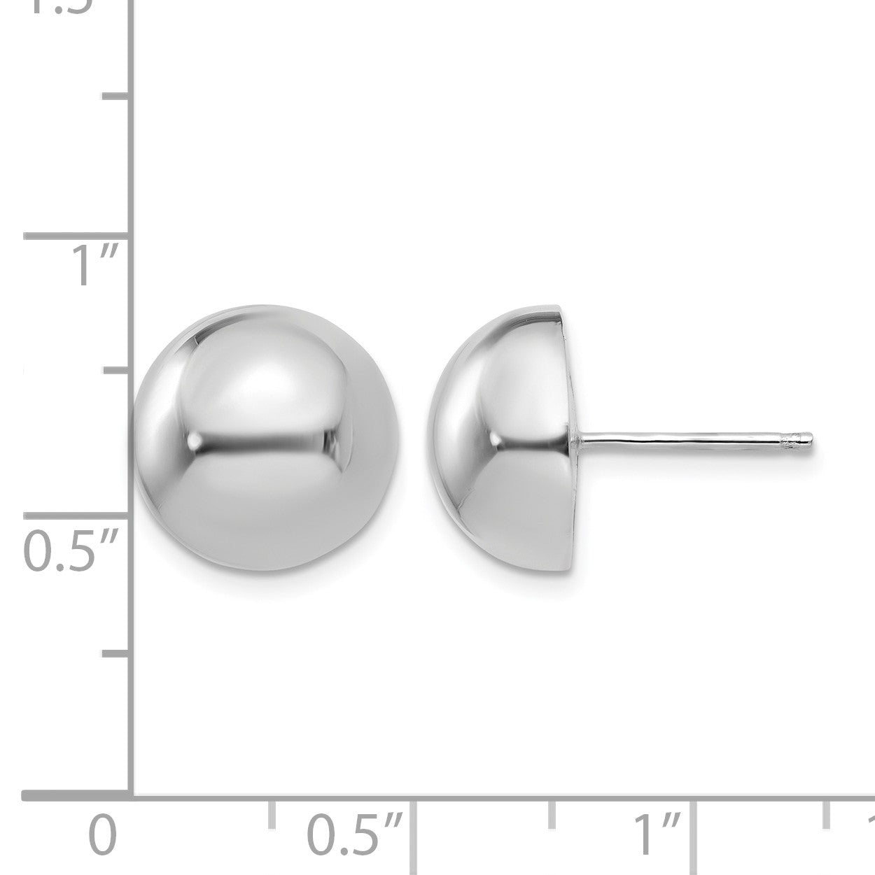 14k White Gold 12mm Polished Half Ball Post Earrings