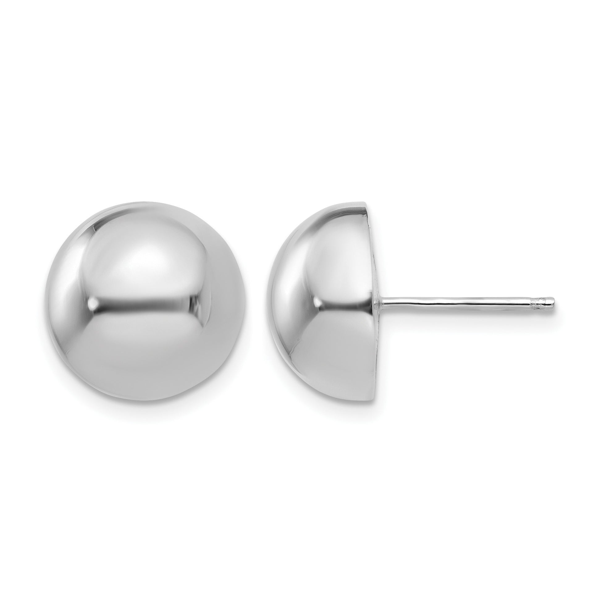 14k White Gold 12mm Polished Half Ball Post Earrings