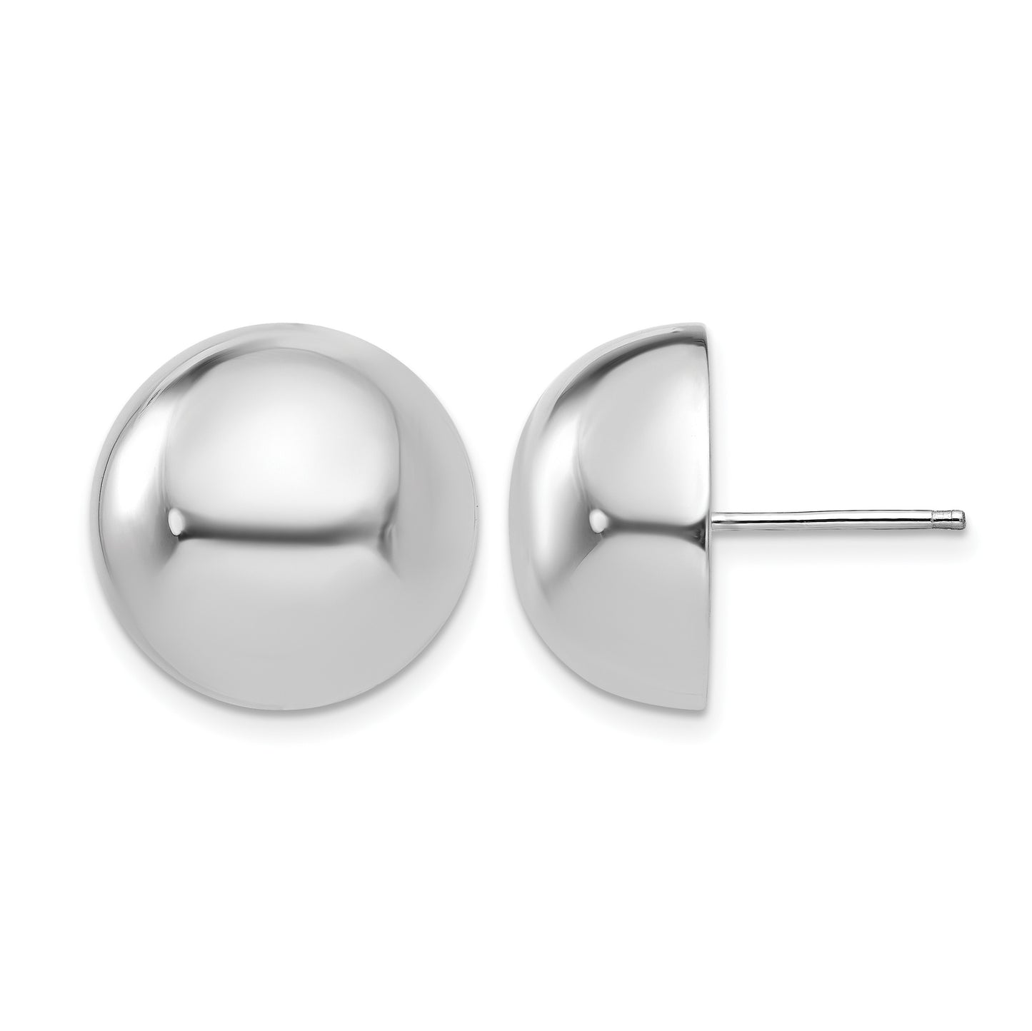 14k White Gold 16mm Polished Half Ball Post Earrings