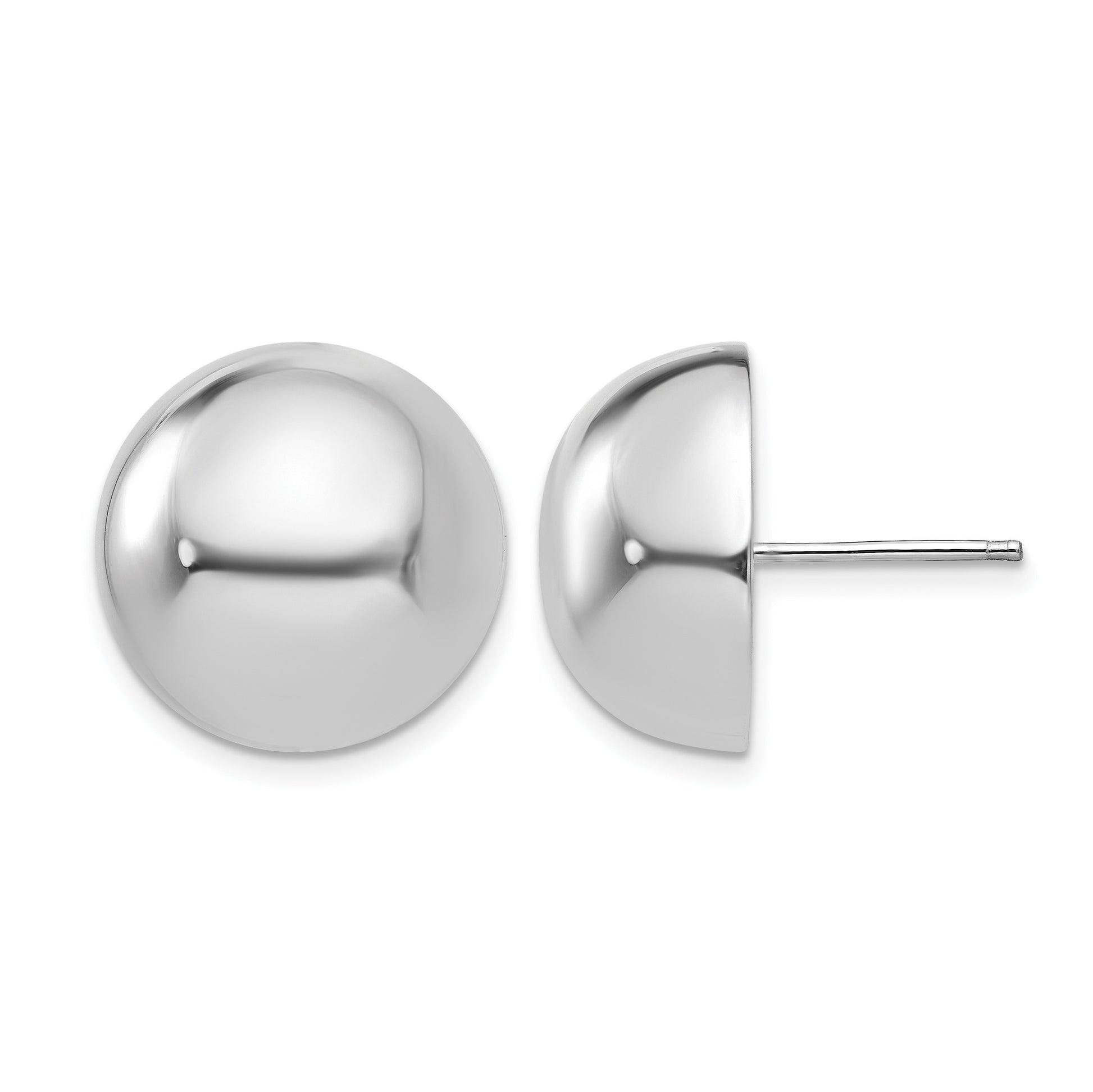 14k White Gold 16mm Polished Half Ball Post Earrings