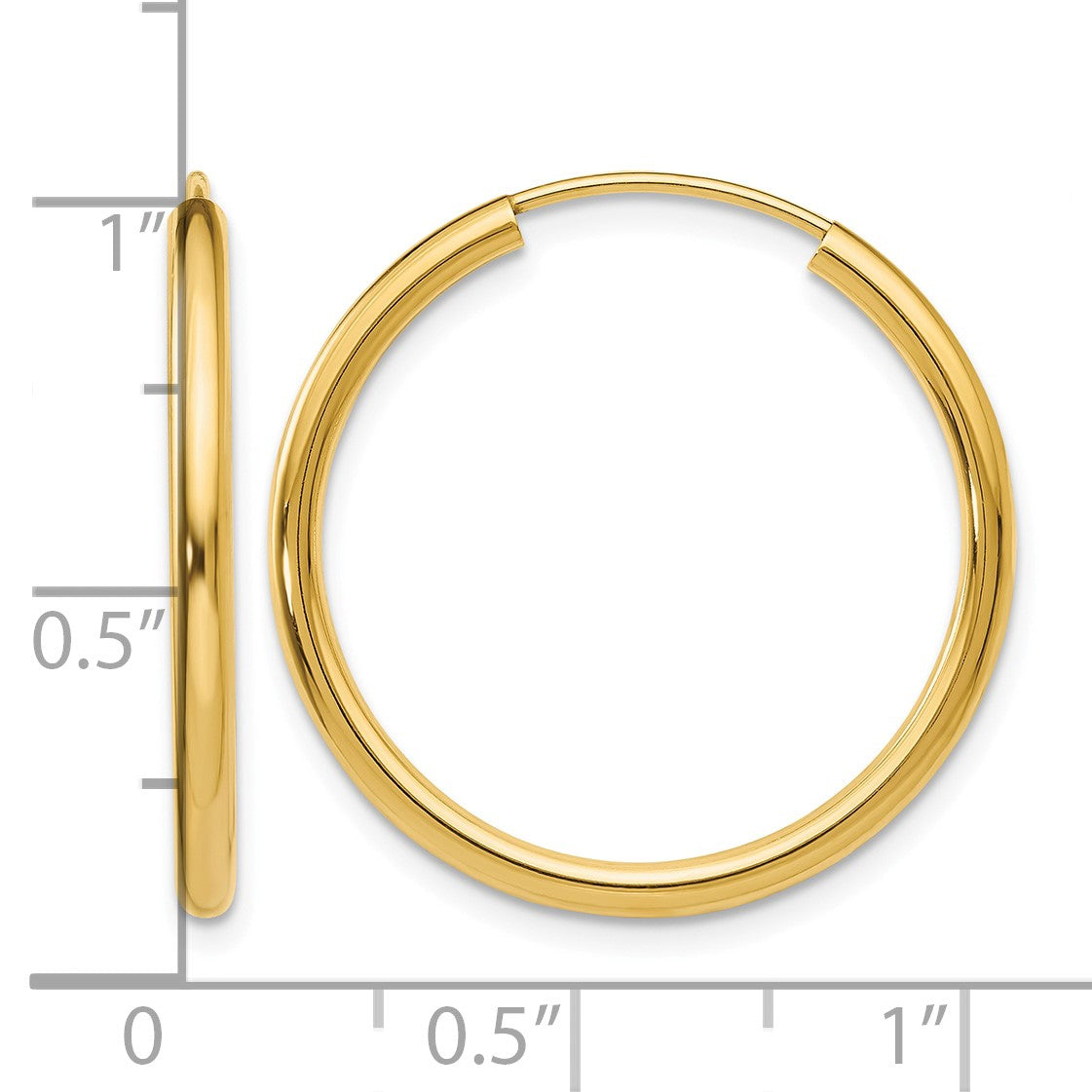 14k 2x25mm Polished Round Endless Tube Hoop Earrings